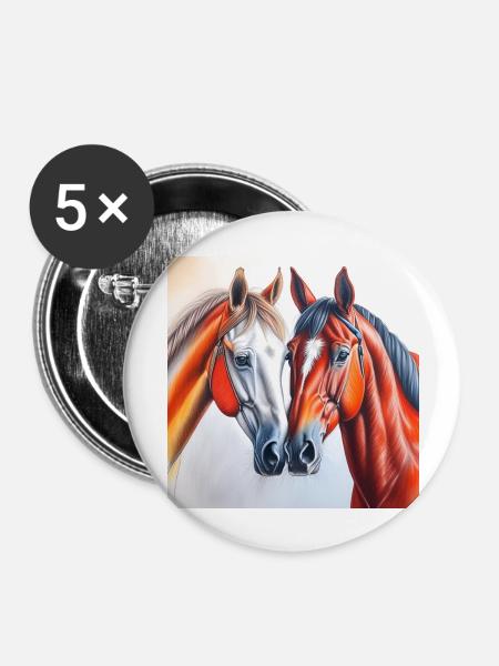 Pferdekopf#Pferde - Buttons groß 56 mm (5er Pack) - Weiß