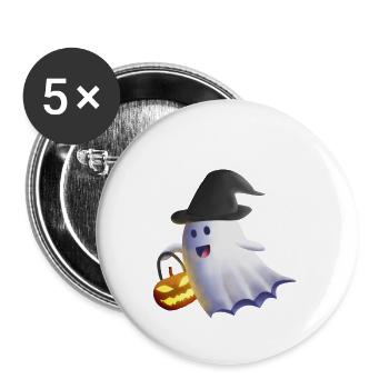 Ghost with Witch Hat and Jack-o'-Lantern - Buttons large 2.2''/56 mm (5-pack) - white - Front