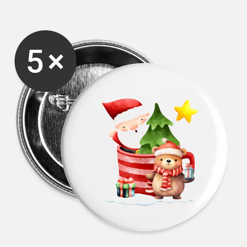 Wichtel mit Teddy - Buttons groß 56 mm (5er Pack) - Weiß