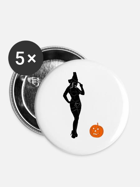SEXY HALLOWEEN WITCH - Buttons groß 56 mm (5er Pack) - Weiß