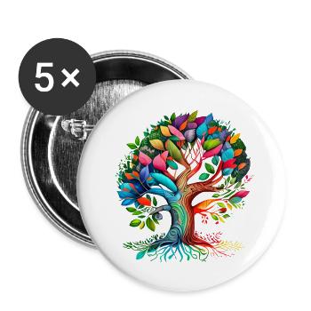 Lebensbaum Yoga Baum des Lebens Meditation - Buttons groß 56 mm (5er Pack) - Weiß - Vorne