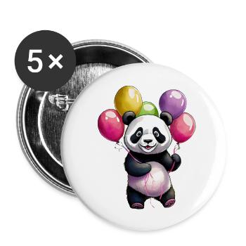 Panda avec des ballons - Lot de 5 grands badges (56 mm) - blanc - Devant