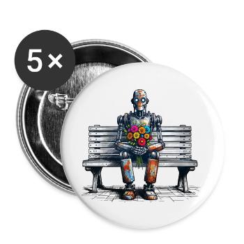 roboter bank blumen robot love rostig kunst - Buttons groß 56 mm (5er Pack) - Weiß - Vorne
