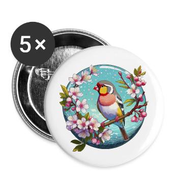 Zebra finch on a cherry blossom branch - Buttons large 2.2''/56 mm (5-pack) - white - Front