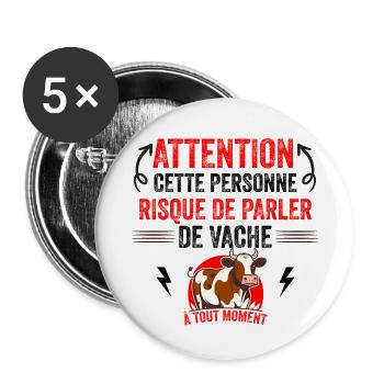 risque de parler de vache à tout moment - vache - Lot de 5 grands badges (56 mm) - blanc - Devant