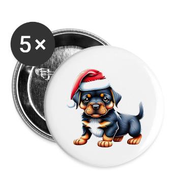 Rottweiler Christmas Puppy Dog Dogs - Buttons large 2.2''/56 mm (5-pack) - white - Front