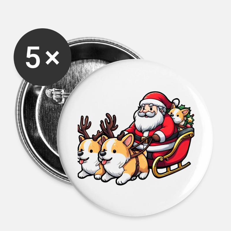 Santa and his corgis - Buttons large 2.2''/56 mm (5-pack) - white