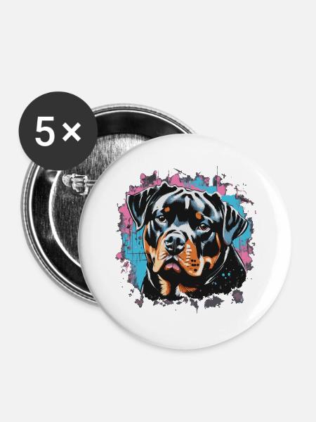 Rottweiler Graffiti Look - Buttons groß 56 mm (5er Pack) - Weiß
