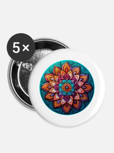Mandala Blüte Entspannung - Buttons groß 56 mm (5er Pack) - Weiß