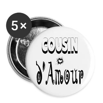 Cousin Amour Cœur - Lot de 5 grands badges (56 mm) - blanc - Devant