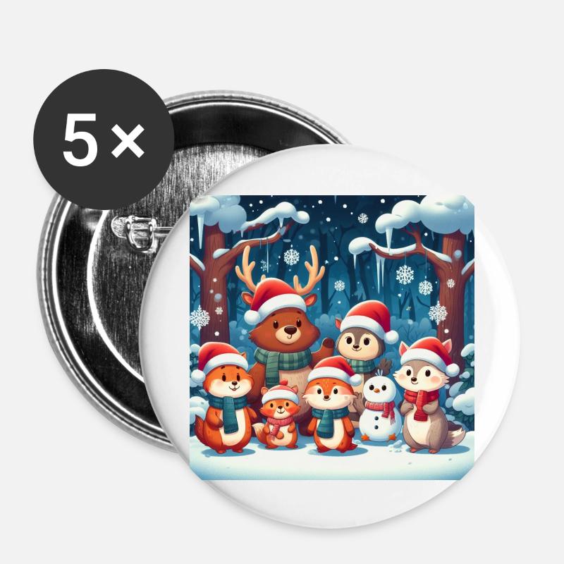 Christmas Animals - Buttons large 2.2''/56 mm (5-pack) - white