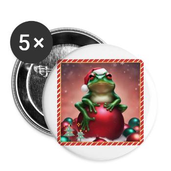 Frosch mit Weihnachtskugel 3 - Buttons groß 56 mm (5er Pack) - Weiß - Vorne
