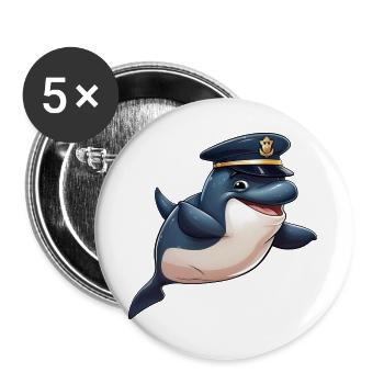 Police des baleines - Lot de 5 grands badges (56 mm) - blanc - Devant
