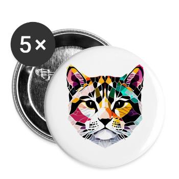 Katze Kätzchen Haustier Hauskatze Katzenbesitzer - Buttons groß 56 mm (5er Pack) - Weiß - Vorne
