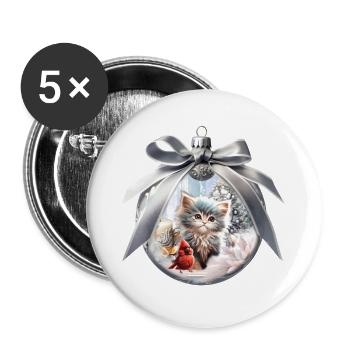 Little kitten with bird. - Buttons large 2.2''/56 mm (5-pack) - white - Front