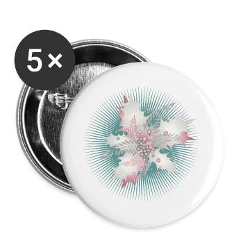 Stechpalmenzweig in weiß,silber,grün und Altrosa - Buttons groß 56 mm (5er Pack) - Weiß - Vorne