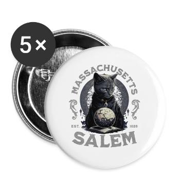 Salem Massachusetts Wizard Cat - Buttons large 2.2''/56 mm (5-pack) - white - Front