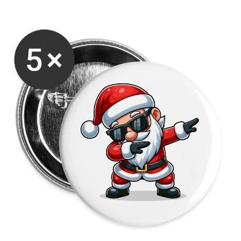 Weihnachtsmann mit Sonnenbrille Xmas Kostüm - Buttons groß 56 mm (5er Pack) - Weiß - Vorne