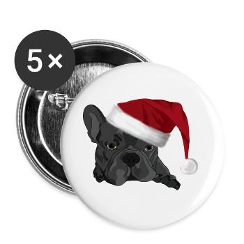 Bulldog with Santa hat - Buttons large 2.2''/56 mm (5-pack) - white - Front