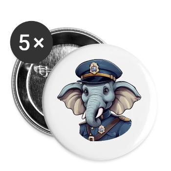 Policier éléphant - Lot de 5 grands badges (56 mm) - blanc - Devant