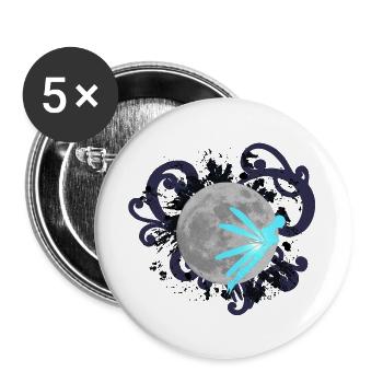 Nachtmond mit schnörkel und Märchenfigur, damen - Buttons groß 56 mm (5er Pack) - Weiß - Vorne