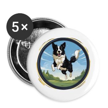 Cheerful Border Collie dog - Buttons large 2.2''/56 mm (5-pack) - white - Front
