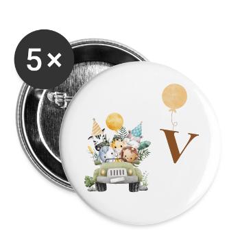 lettre v safari - Lot de 5 grands badges (56 mm) - blanc - Devant