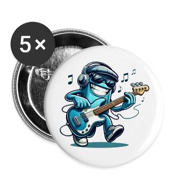 Groovez sur le pouce ! 🎸 T-shirt bassiste de bande dessinée - Lot de 5 grands badges (56 mm) - blanc - Devant