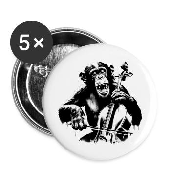 Cello Affe Affen Orchester StreetArt Banksy Style - Buttons groß 56 mm (5er Pack) - Weiß - Vorne