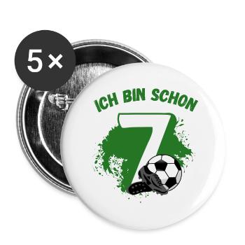 7. Geburtstag Fussball Jungen 7 Jahre Fussballer - Buttons groß 56 mm (5er Pack) - Weiß - Vorne