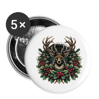Frohe Weihnachten: Stilvolles Rentier - Buttons groß 56 mm (5er Pack) - Weiß - Vorne