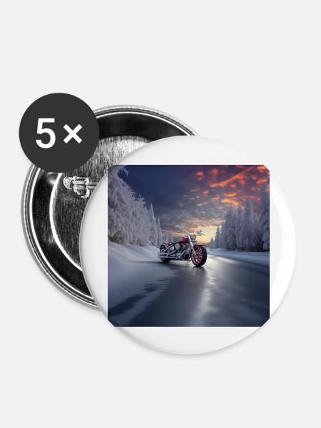 Winterliche Autobahn-Motorradfahrt - Buttons groß 56 mm (5er Pack) - Weiß