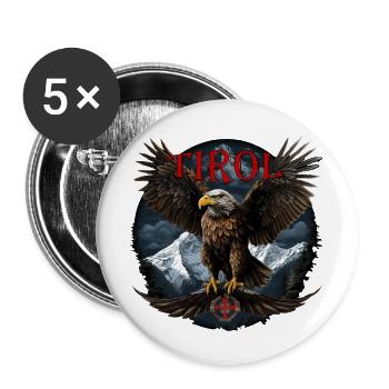 Tirol T-Shirt Tiroler Adler mit Berge - Buttons groß 56 mm (5er Pack) - Weiß - Vorne