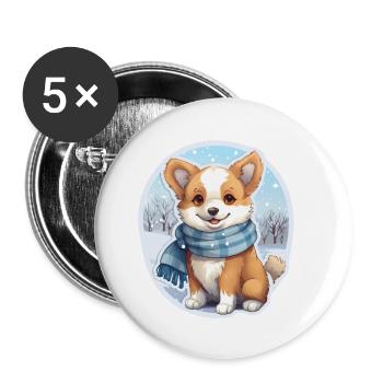 Welsh Corgi with Scarf - Buttons large 2.2''/56 mm (5-pack) - white - Front