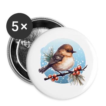 Tarier des prés en hiver - Lot de 5 grands badges (56 mm) - blanc - Devant