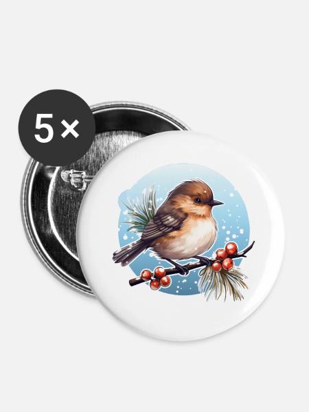 Braunkehlchen im Winter - Buttons groß 56 mm (5er Pack) - Weiß