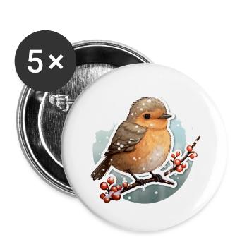 Tarier des prés en hiver - Lot de 5 grands badges (56 mm) - blanc - Devant