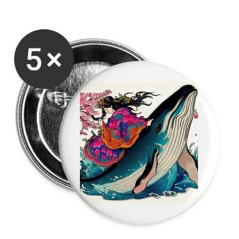 Whale Humpback Whale Japanese - Buttons large 2.2''/56 mm (5-pack) - white - Front