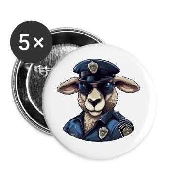 Policier mouton - Lot de 5 grands badges (56 mm) - blanc - Devant