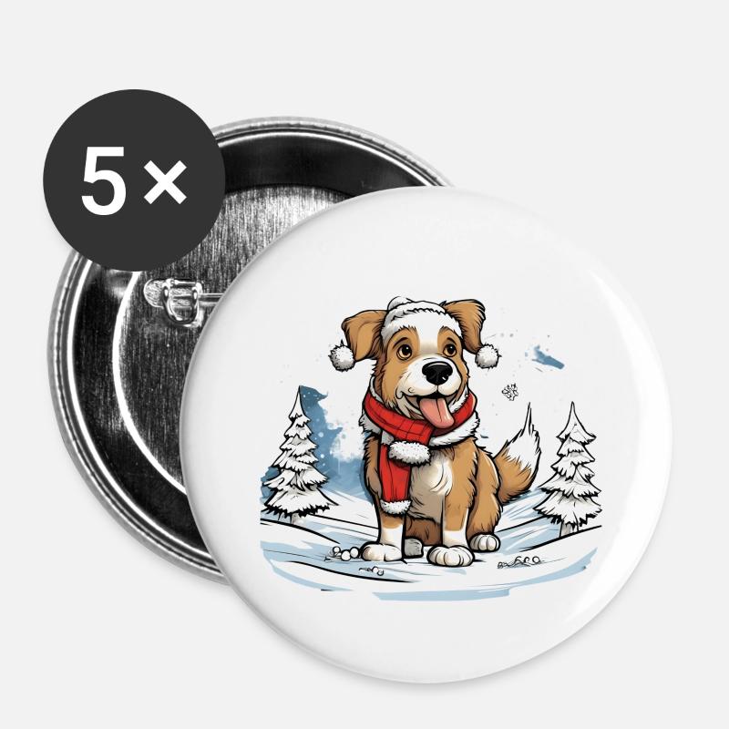 Festive Dog - Buttons large 2.2''/56 mm (5-pack) - white