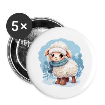 cute sheep in frosty winter - Buttons large 2.2''/56 mm (5-pack) - white - Front