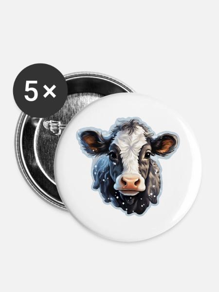 süsses Kälbchen im Schnee - Buttons groß 56 mm (5er Pack) - Weiß