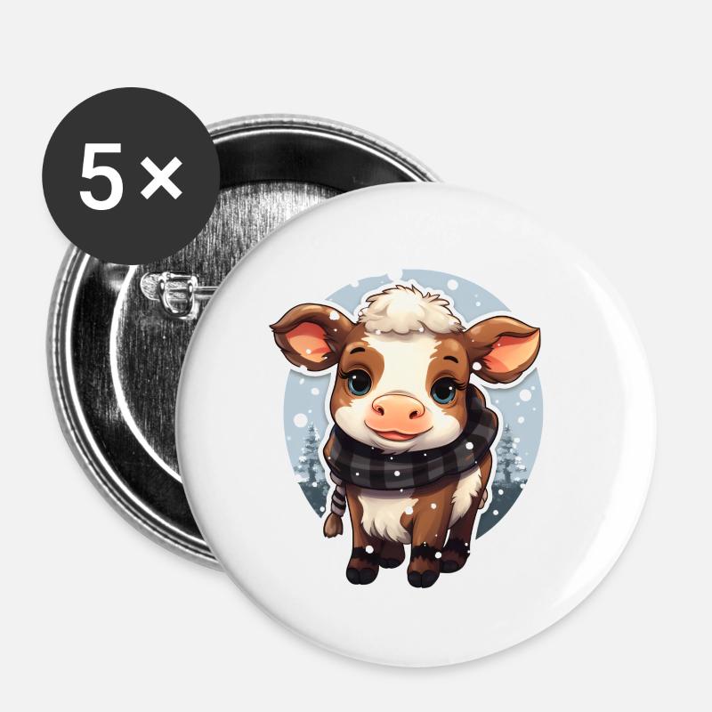 Calves in winter with scarf - Buttons large 2.2''/56 mm (5-pack) - white