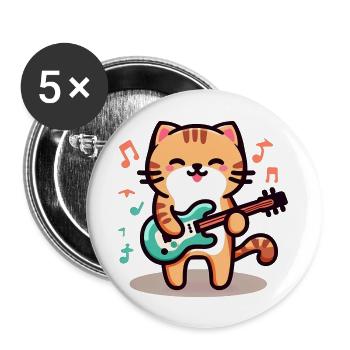 Rock n Roll Cat - Buttons large 2.2''/56 mm (5-pack) - white - Front