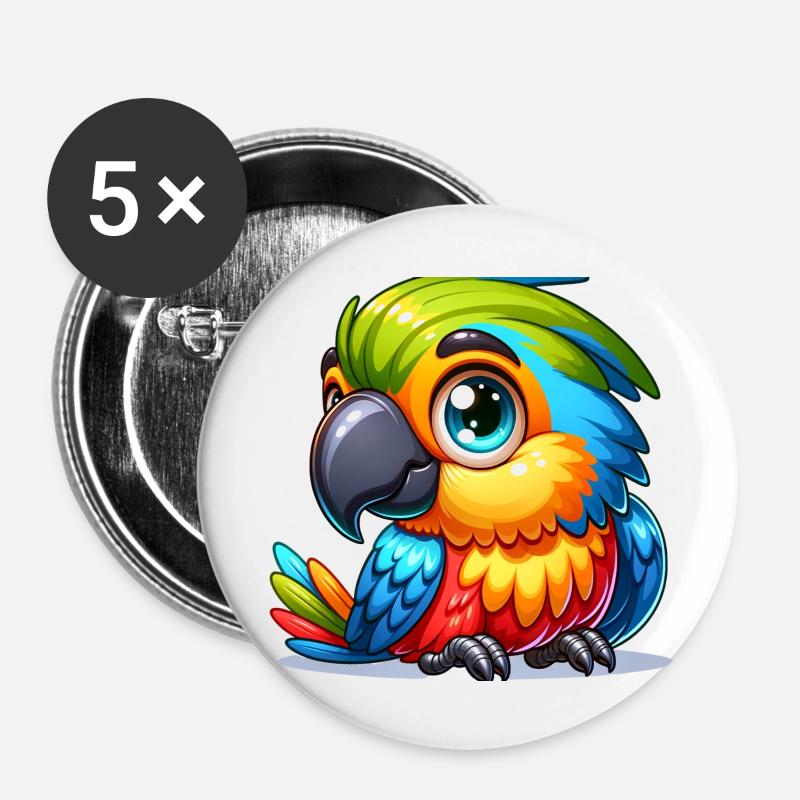 Parrot Fantasy - Buttons large 2.2''/56 mm (5-pack) - white