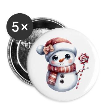 Niedlicher Schneemann mit Lolli - Buttons groß 56 mm (5er Pack) - Weiß - Vorne