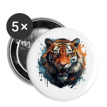 Bengal Tiger – King Tiger Face Zoo - Buttons large 2.2''/56 mm (5-pack) - white - Front