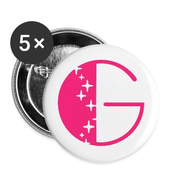 Buchstabe G Glitzer - Buttons groß 56 mm (5er Pack) - Weiß - Vorne