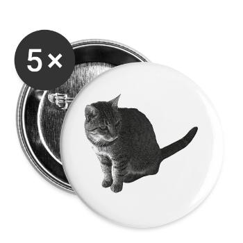 Katze sitzend, schwarz-weiß, tabby Motive - Buttons groß 56 mm (5er Pack) - Weiß - Vorne