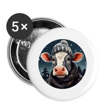 Vache en hiver - Lot de 5 grands badges (56 mm) - blanc - Devant